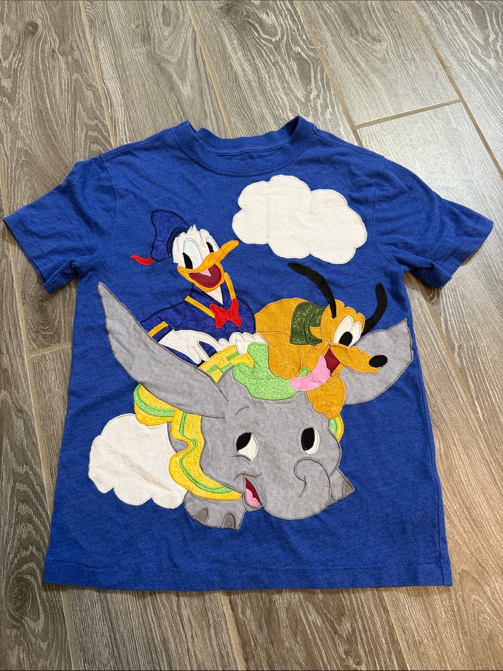 Kids custom sewn Blue Donald, Dumbo & Pluto appliqué Tee 10 12
